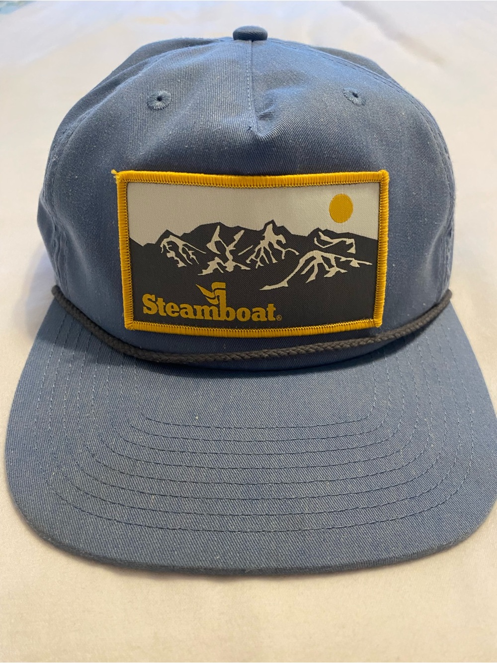 ROVE Steamboat, Colorado Cap Blue with Yellow Mountain Design Patch 100% Cotton